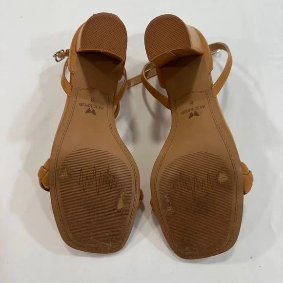 Alicepub HX2301CP Braided Block Heel Sandals Womens 8 Tan Ankle Strap Minimalist - Picture 4 of 9